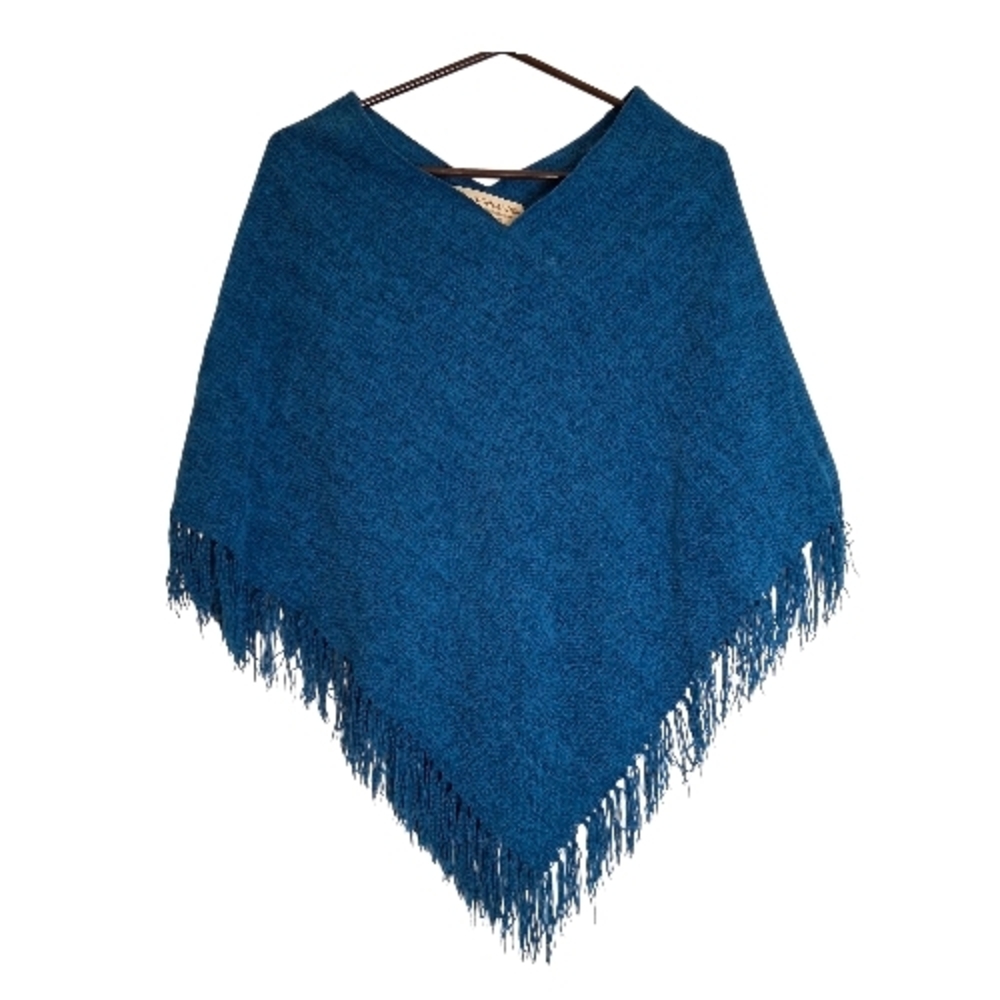 Highlander Fair Trade Teal Woven Fringe Poncho Wrap